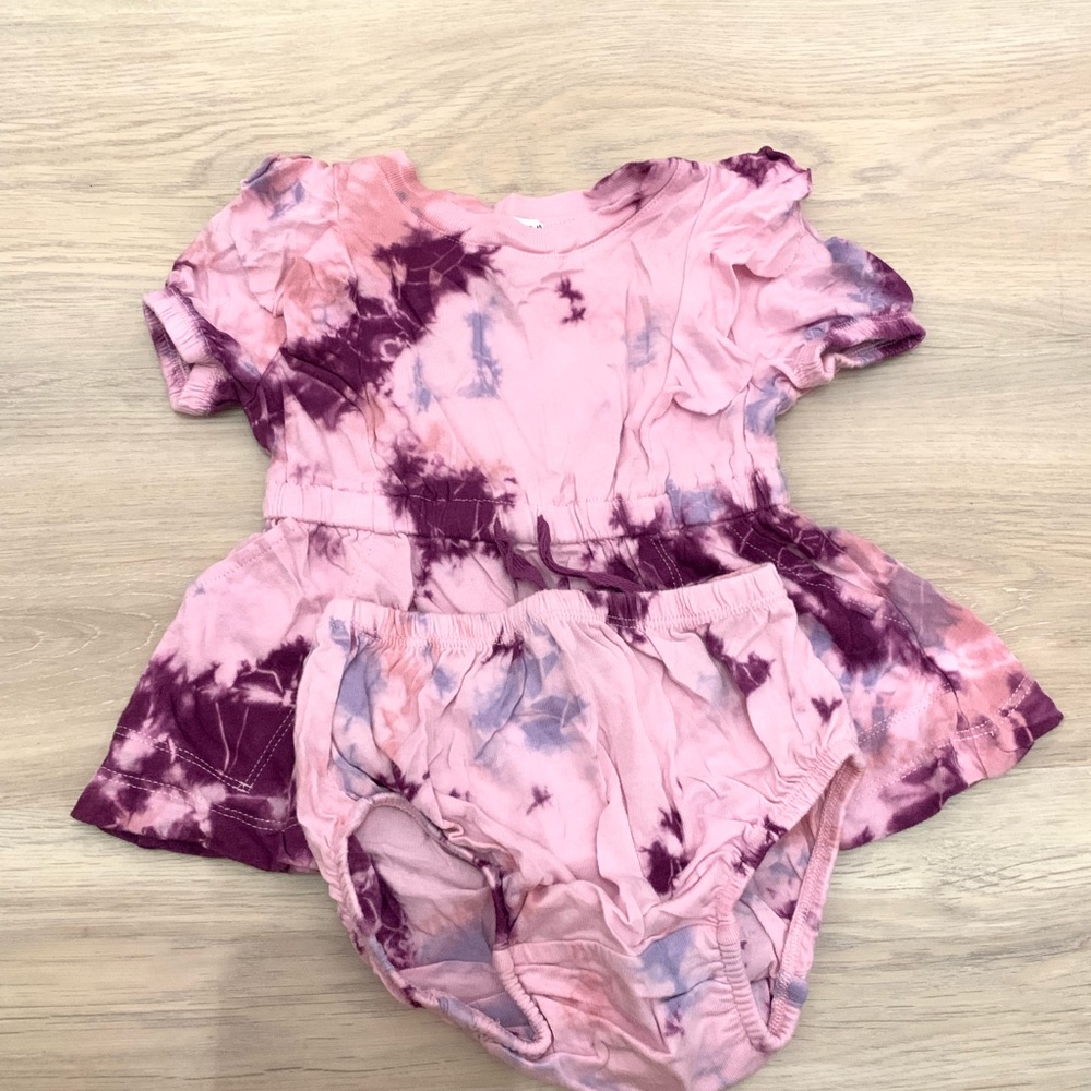 Splendid pink purple tye dyed dress and bloomer set